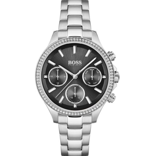 Hugo Boss Womens 1502593 Pandora Silver Tone Stainless Steel Watch With Black Dial