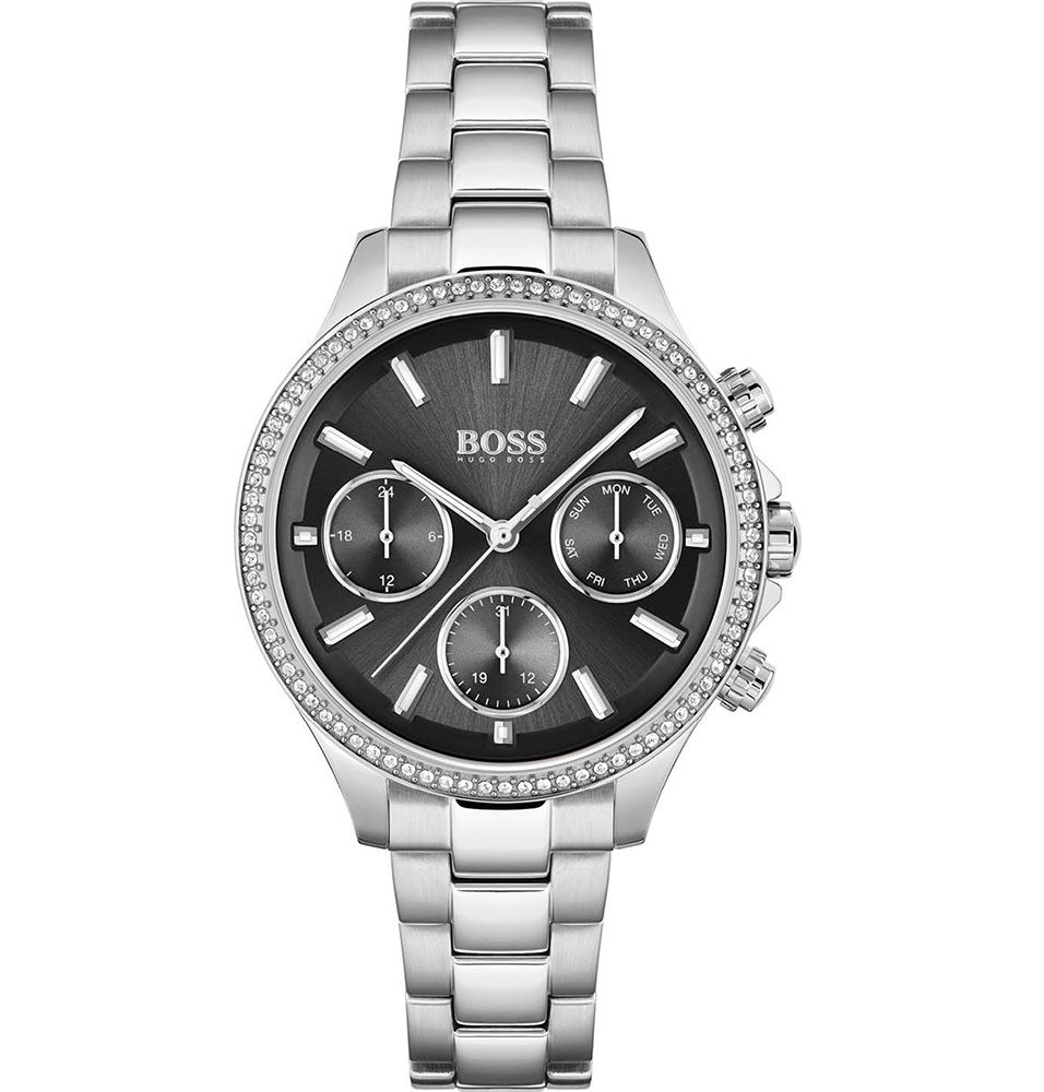 Hugo Boss Womens 1502593 Pandora Silver Tone Stainless Steel Watch With Black Dial