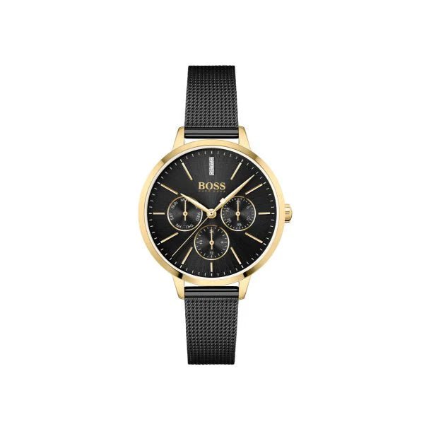 Hugo Boss Womens 1502601 Symphony Gold Tone And Black Mesh Bracelet Watch