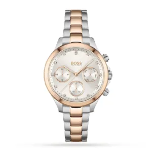 Hugo Boss Womens 1502564 Pandora Two Tone Stainless Steel Watch With Rose Gold Accents