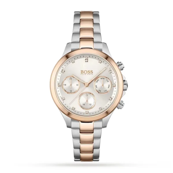 Hugo Boss Womens 1502564 Pandora Two Tone Stainless Steel Watch With Rose Gold Accents