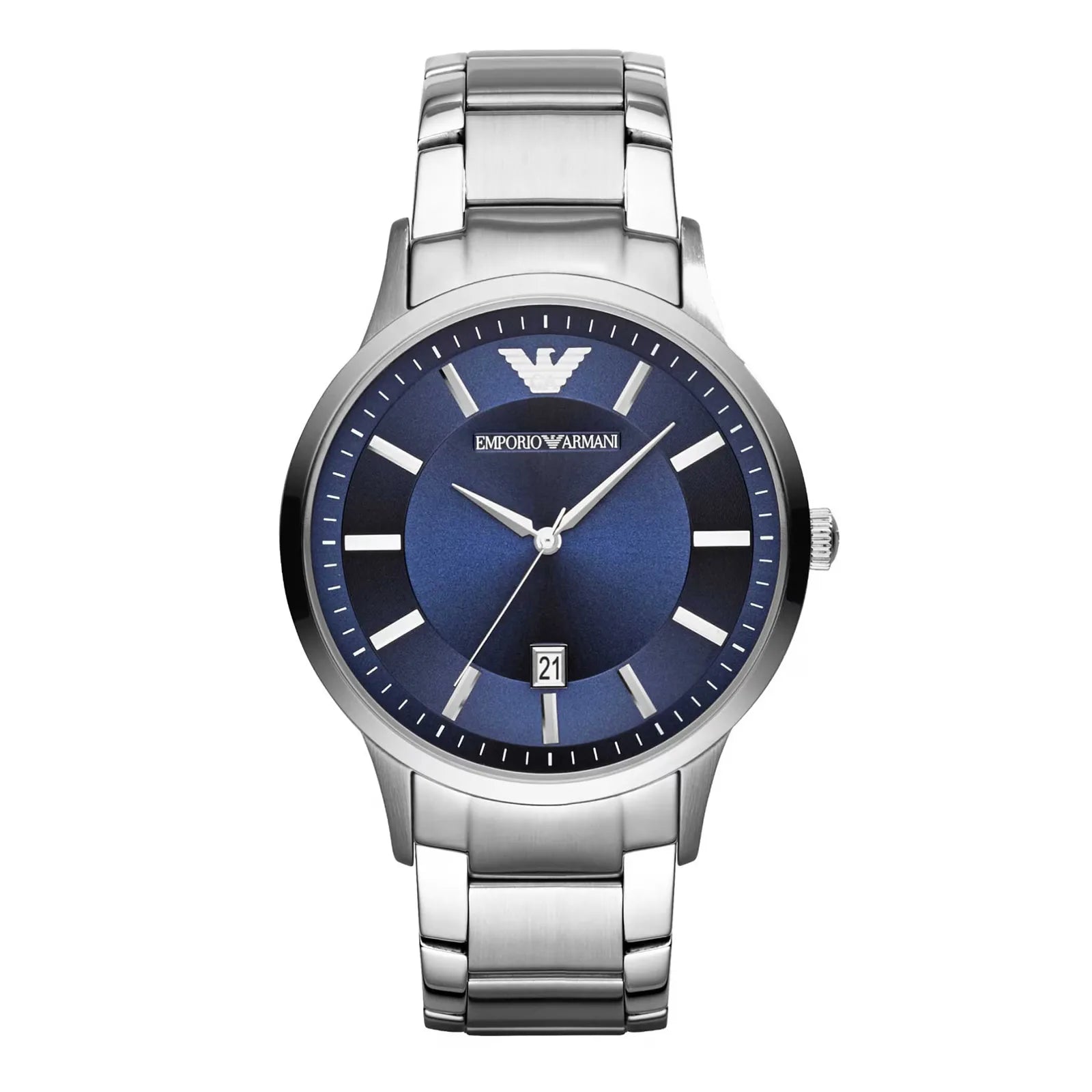 Emporio Armani Mens Ar11180 Silver Tone Stainless Steel Watch With Blue Dial