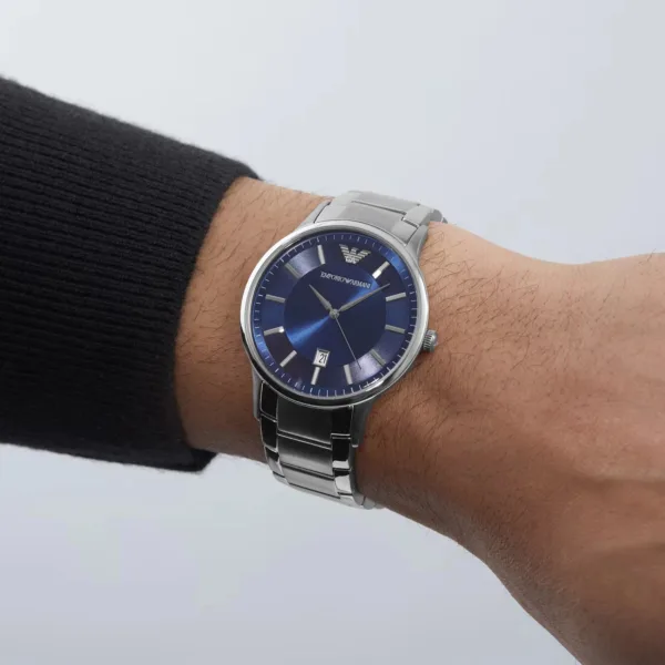 Emporio Armani Mens Ar11180 Silver Tone Stainless Steel Watch With Blue Dial - alternate view