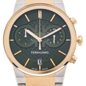 Salvatore Ferragamo Sapphire Chrono Black Dial Two Tone Steel Strap Watch For Men Sfme01223