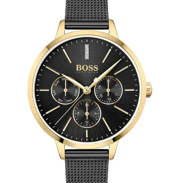 Hugo Boss Womens 1502601 Symphony Gold Tone And Black Mesh Bracelet Watch - alternate view