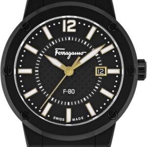 Salvatore Ferragamo F 80 Quartz Black Dial Black Rubber Strap Watch For Men Sfhy01622