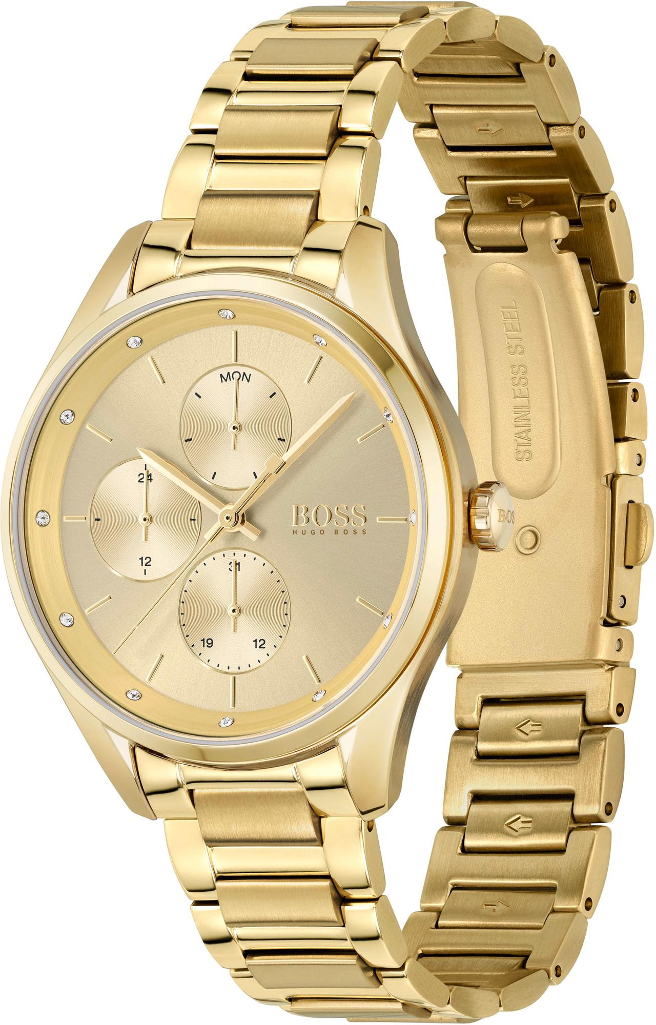 Hugo Boss Womens 1502584 Grand Course Quartz Gold Tone Stainless Steel Watch
