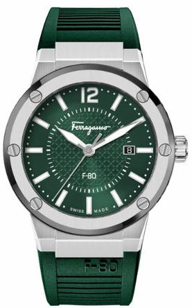 Salvatore Ferragamo F 80 Green Dial Green Rubber Strap Watch For Men Sfhy02722