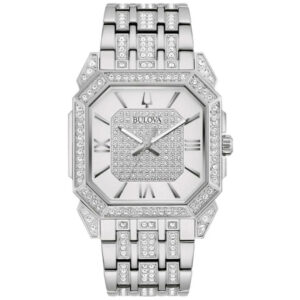 Bulova Crystal Mens Silver Watch 96a285