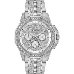 Bulova Crystal Mens Silver Watch 96c134