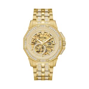 Bulova Crystal Mens Gold Watch 98a292