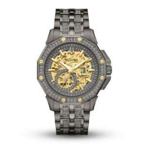 Bulova Crystal Mens Gold Watch 98a293