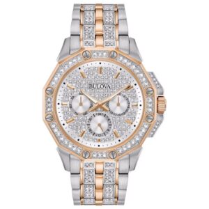Bulova Crystal Mens Silver Watch 98c133