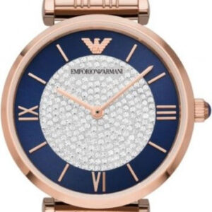 Emporio Armani Gianni T Bar Quartz Crystals Black Dial Gold Steel Strap Watch For Women Ar11423