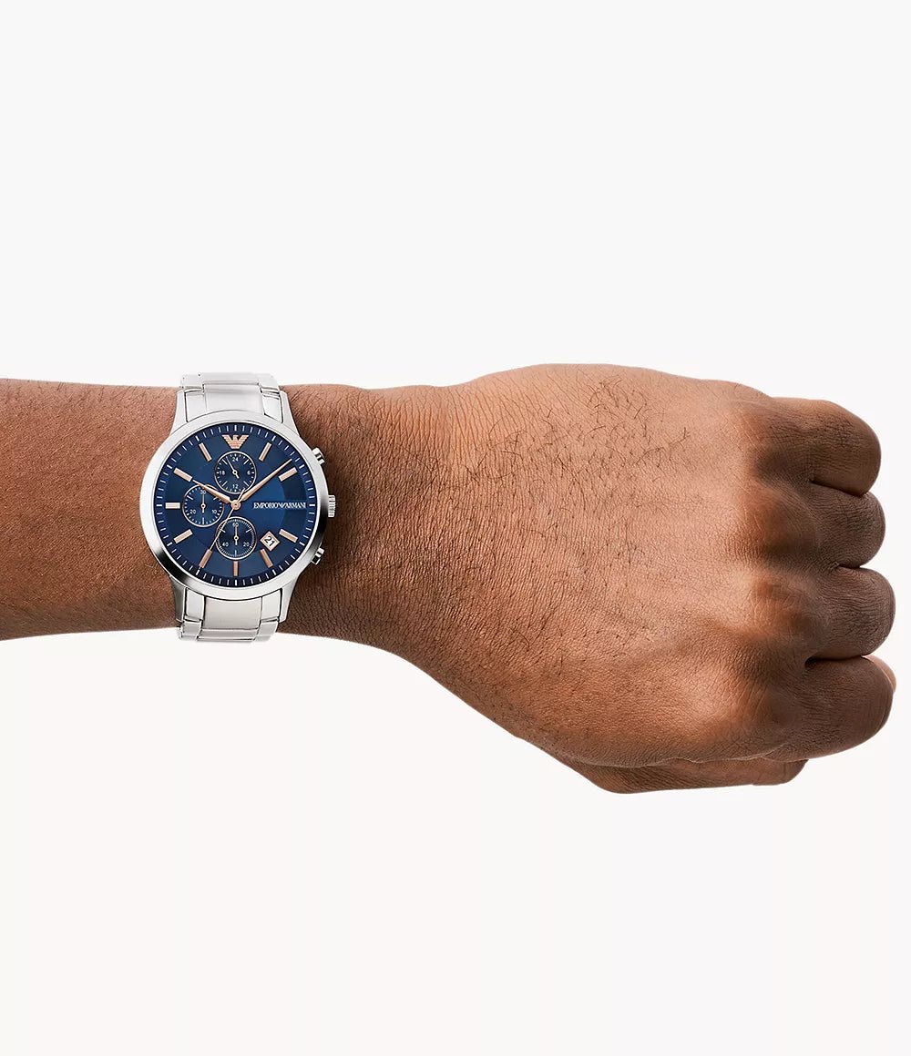 Emporio Armani Mens Ar11458 Rose Gold Tone Stainless Steel And Blue Leather Watch - Image 5