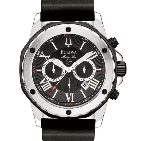 Bulova Marine Star Chronograph Black Dial Black Rubber Strap Watch For Men 98b127 - alternate view