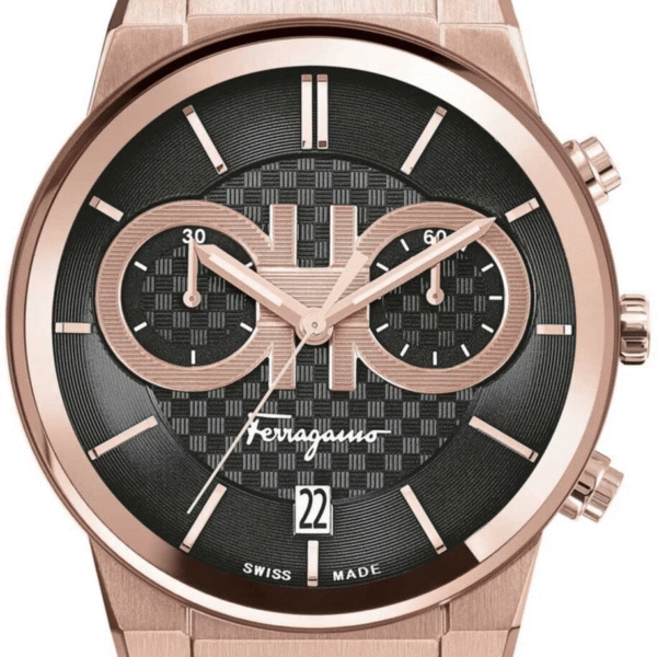 Salvatore Ferragamo Sapphire Chrono Horloge met zwarte wijzerplaat en zwarte rubberen band voor heren Sfme00721