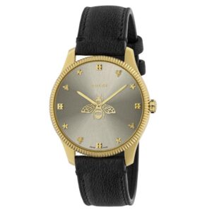 Gucci G Timeless Gold Tone Black Leather Quartz Watch Ya1264181
