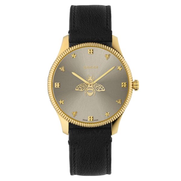 Gucci G Timeless Gold Tone Black Leather Quartz Watch Ya1264181 - alternate view