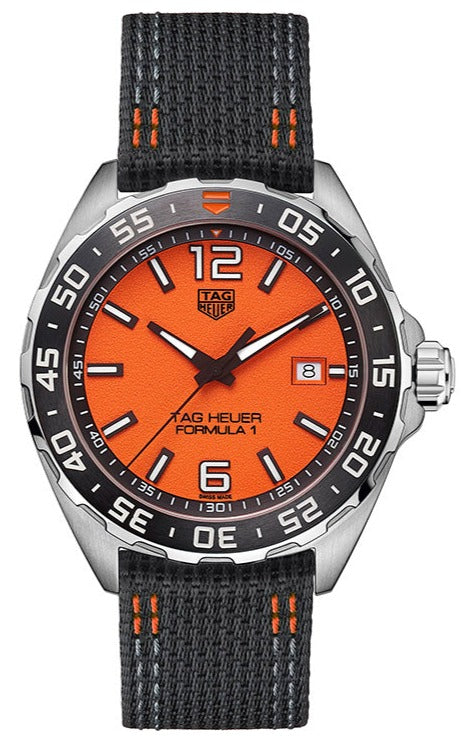 Tag Heuer Formula 1 Quartz Orange Dial Black Nylon Strap Watch For Men Waz101a Fc8305
