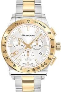 Salvatore Ferragamo 1927 Chrono Silver Dial Two Tone Steel Strap Watch For Men Sfkz00523