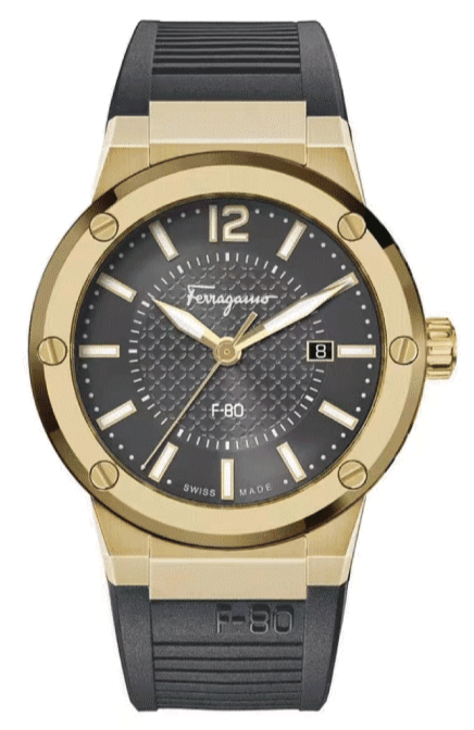 Salvatore Ferragamo F 80 Classic Black Dial Black Rubber Strap Watch For Men Sfhy01621