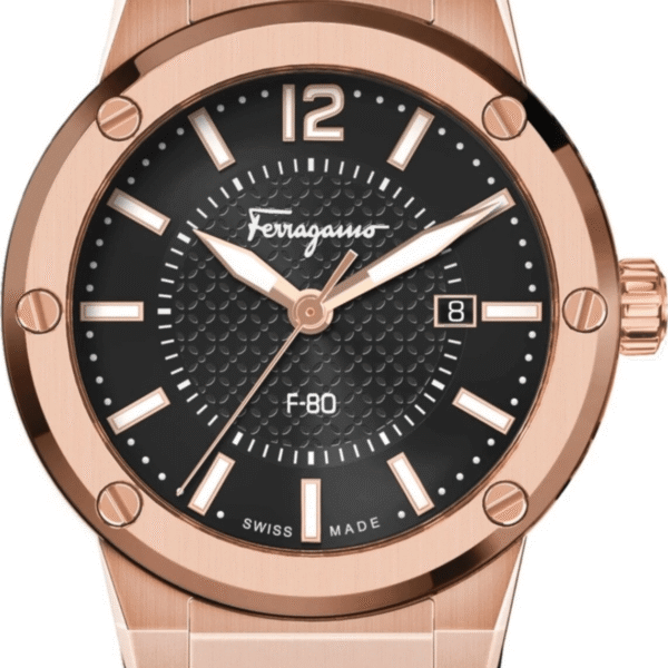 Salvatore Ferragamo F 80 Black Dial Black Rubber Strap Watch For Men Sfhy02522