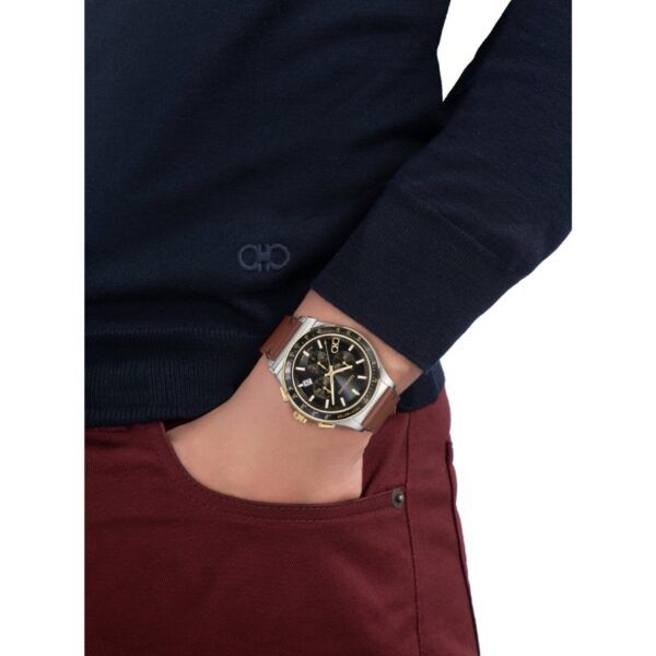Salvatore Ferragamo 1927 Chrono Analoog Horloge met Zwarte Wijzerplaat en Bruine Lederen Band voor Heren Sfkz00323 - alternate view