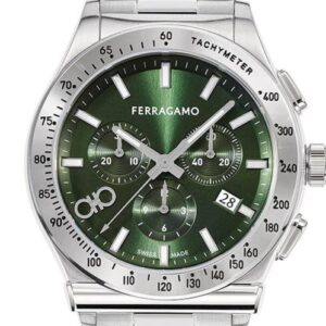 Salvatore Ferragamo 1927 Chrono Green Dial Silver Steel Strap Watch For Men Sfkz00423
