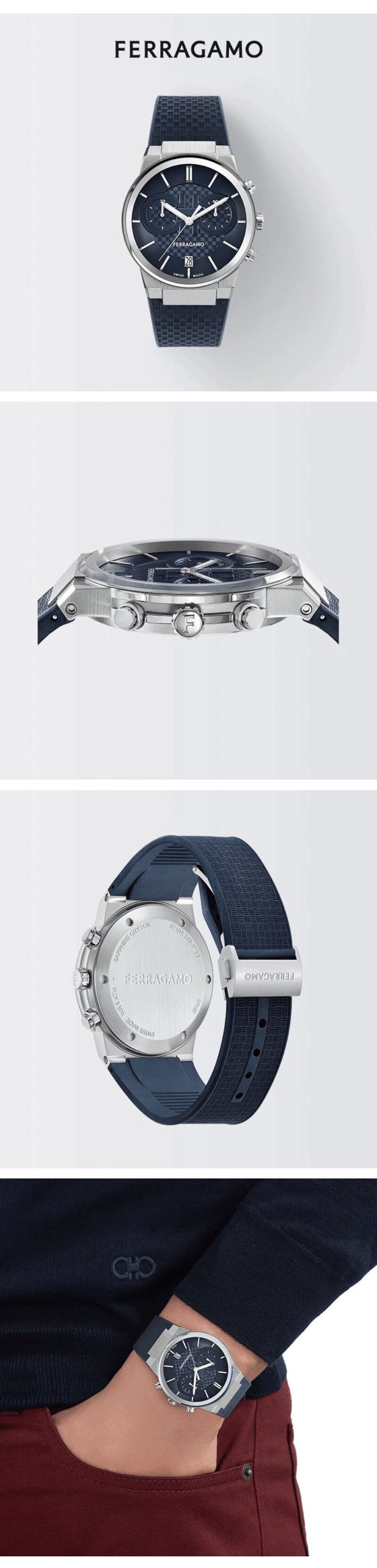 Salvatore Ferragamo Sapphire Chrono Blue Dial Blue Rubber Strap Watch For Men Sfme00923 - Image 3