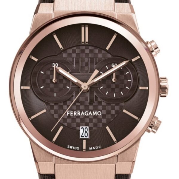 Salvatore Ferragamo Sapphire Chrono Horloge met Bruine Wijzerplaat en Bruine Rubberen Band voor Heren Sfme01023