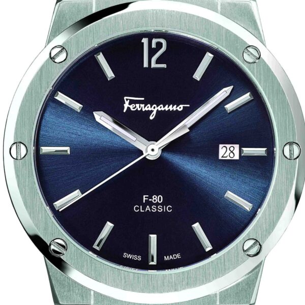 Salvatore Ferragamo F 80 Classic horloge met blauwe wijzerplaat en zilveren stalen band voor heren (SFDT01320) - alternate view