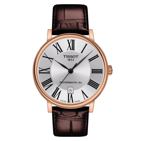Tissot Mens Watch Carson Auto Powermatic 80 Premium 40mm Silver Brown T1224073603300