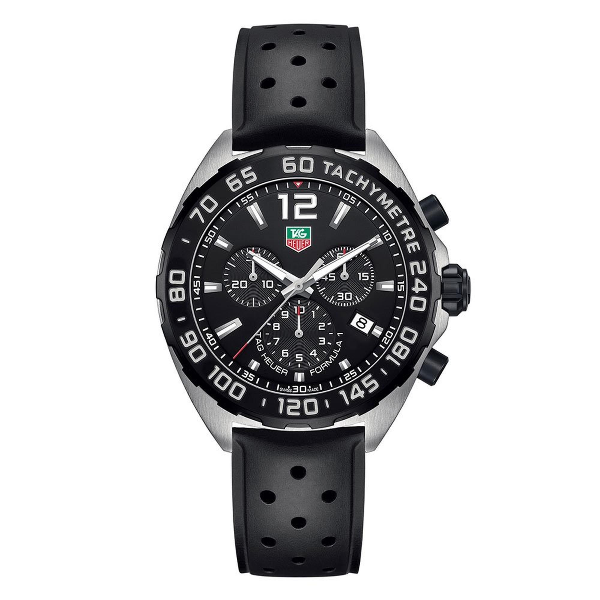 Tag Heuer Formula 1 Quartz Chronograph 43mm Mens Watch Stainless Steel Case With Black Rubber Strap Black Dial 1