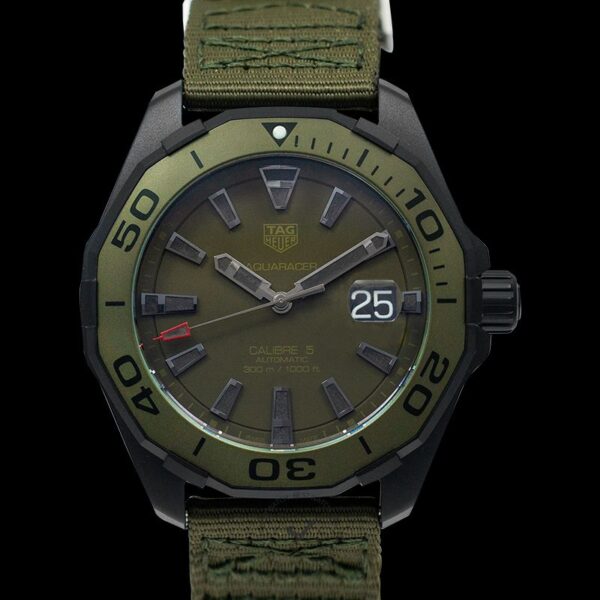 Tag Heuer Aquaracer Automatic Green Dial Khakhi Green Nylon Strap Watch For Men Way208e Fc8222 - alternate view