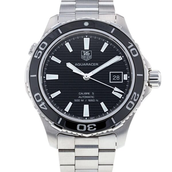 Tag Heuer Aquaracer Caliber 5 Automatic Black Dial Silver Steel Strap Watch For Men Wak2110 Ba0830 - alternate view