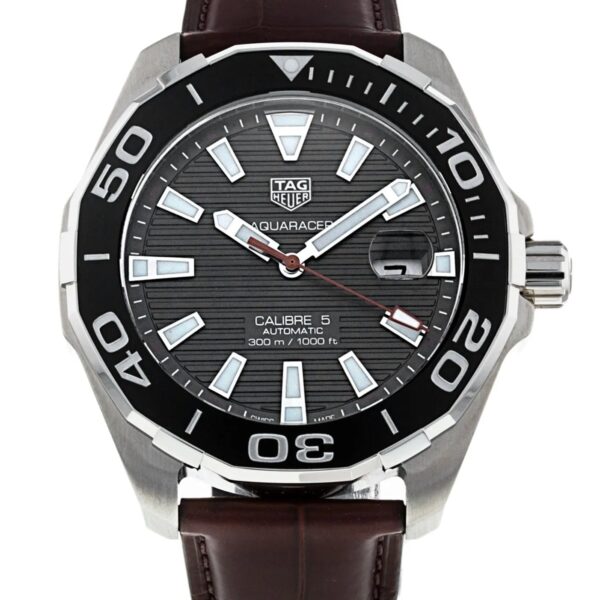 Tag Heuer Aquaracer Caliber 5 Black Dial Brown Leather Strap Watch For Men Way201m Fc6474 - alternate view