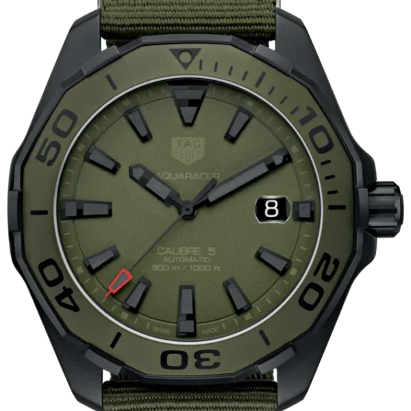 Tag Heuer Aquaracer Automatic Green Dial Khakhi Green Nylon Strap Watch For Men Way208e Fc8222