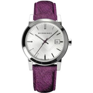 Ladies Purple Leather Strap Silver Dial Burberry Watch Bu9122