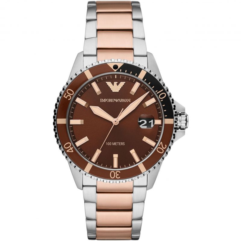 Emporio Armani Ar11340 Men S Diver Two Tone Rose Gold Watch