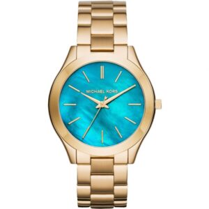 Michael Kors Mk3492 Ladies Slim Runway Gold Ocean Blue Watch