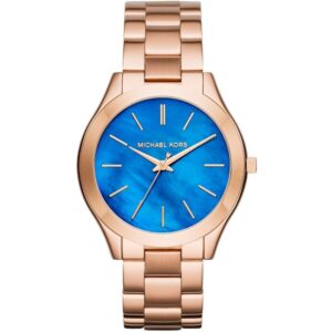 Michael Kors Mk3494 Ladies Slim Runway Rose Gold Dark Blue Watch