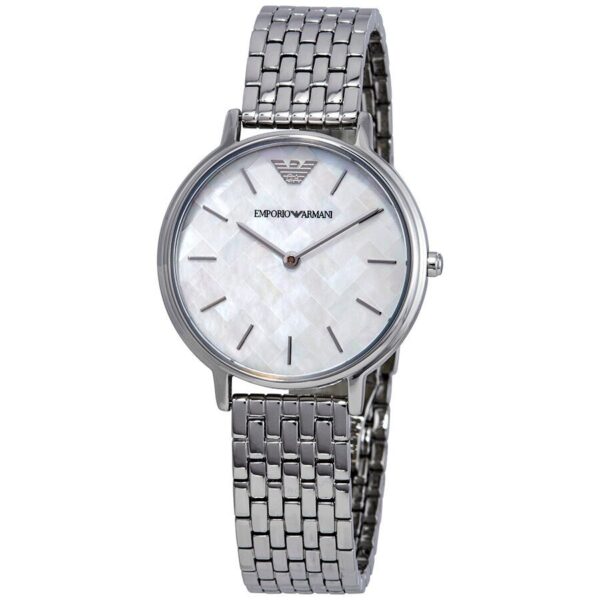 Emporio Armani Mother Of Pearl Dial Silver Steel Strap Watch For Women ...