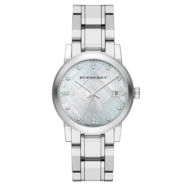 Burberry Ladies Watch Check Stamped Silver Bu9125
