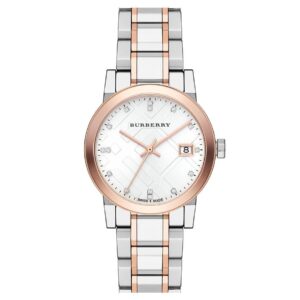 Burberry Ladies Watch Diamond Check Stamped Two Tone Bu9127