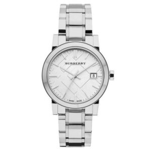 Burberry Ladies Watch Check Stamped Silver Bu9100