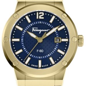 Salvatore Ferragamo F 80 Blue Dial Blue Rubber Strap Watch For Men Sfhy02822
