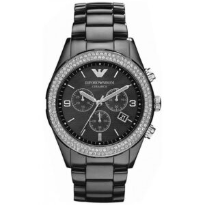 Emporio Armani Ar1455 Ladies Chronograph Ceramica Crystal Black Watch