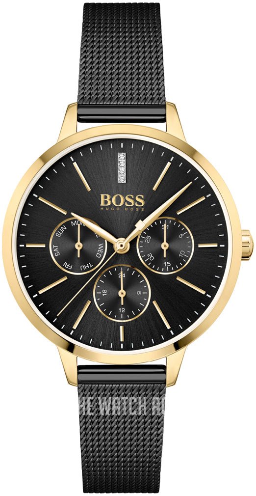 Hugo Boss Womens 1502601 Symphony Gold Tone And Black Mesh Bracelet Watch - Image 3