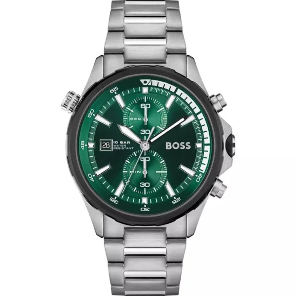 Hugo Boss Heren 1513930 Chronograaf Horloge van roestvrij staal met groene wijzerplaat